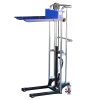 Kék emelőlapos, krómozott oszlopú kézi emelő – emelőasztal 400 kg, 1500 mm emelés