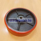 Uretán - öntöttvas raklapemelő béka kerék átmérő: 200mm, tengely átmérő: 20 mm, öntöttvas felni és poliuretán futófelület 