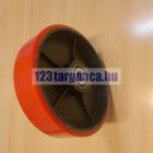 Uretán - öntöttvas raklapemelő béka kerék átmérő: 200mm, tengely átmérő: 20 mm, öntöttvas felni és poliuretán futófelület 