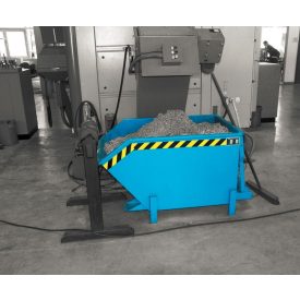   Targonca villára húzható alacsony borítható, dönthető fémreszelék tartály, 0,3-2 tonna teherbírással